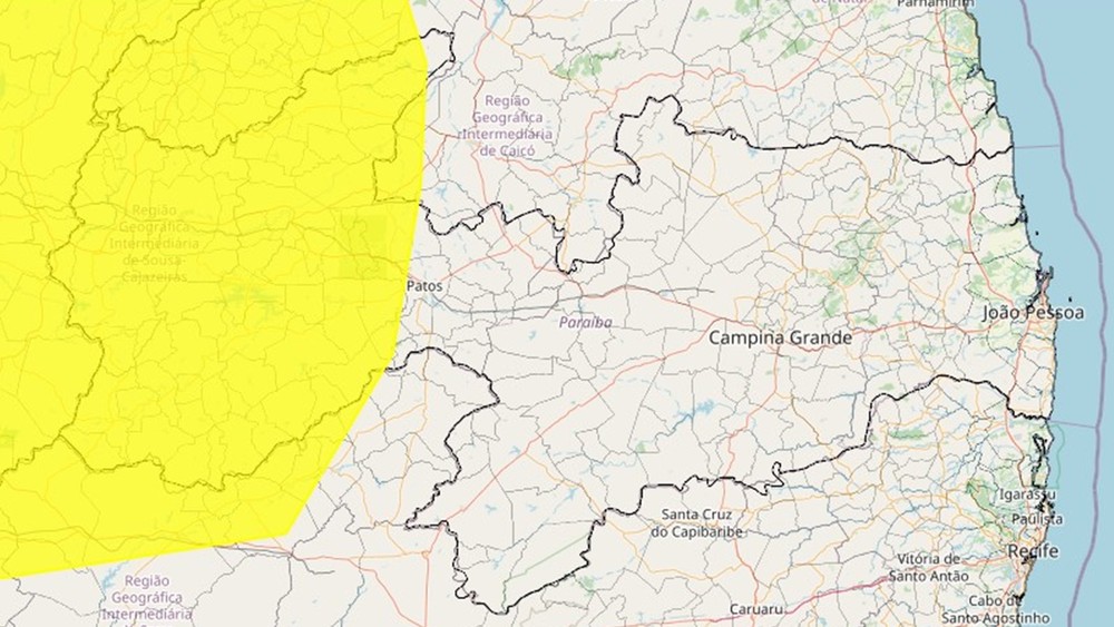 Sertão e Alto Sertão estão sob alerta de chuva forte segundo o INMET