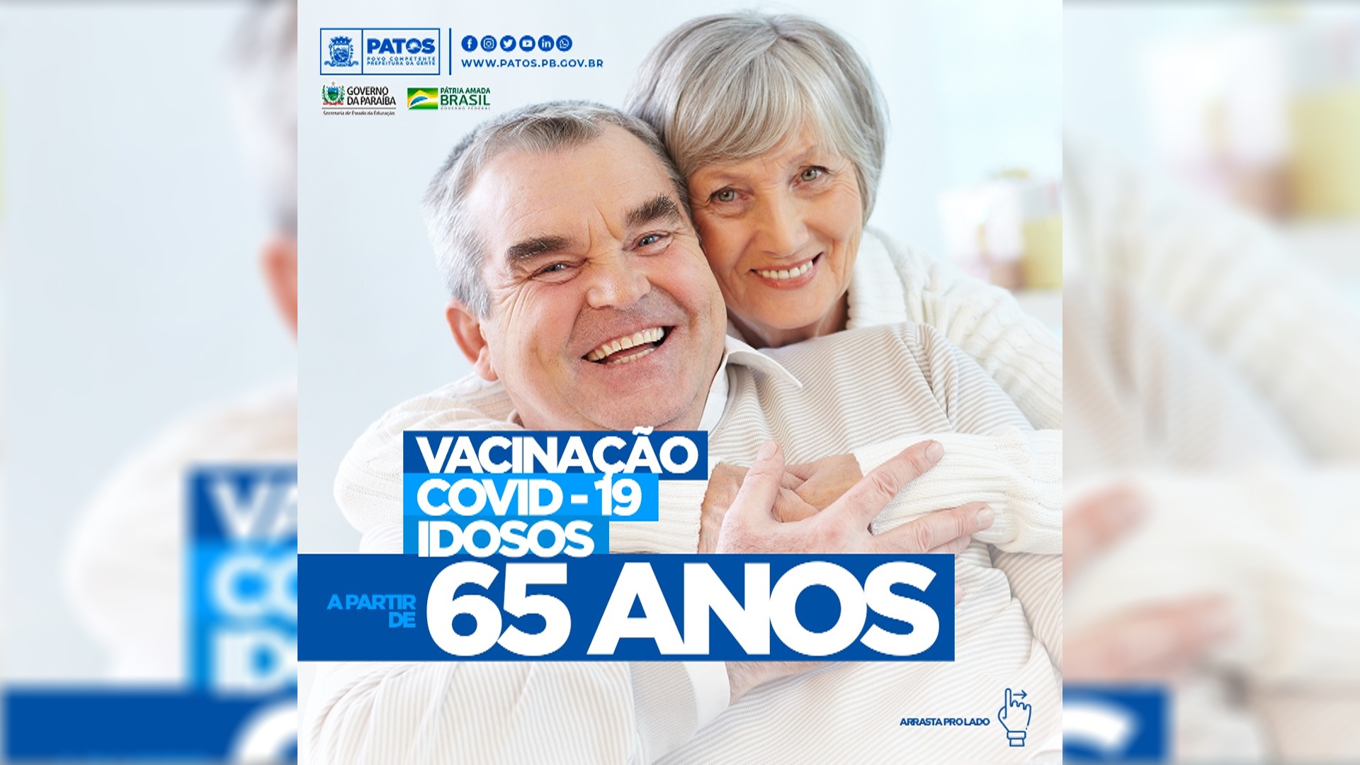 Idosos a partir de 65 anos serão vacinados a partir desta quarta-feira (24), em Patos - Veja o calendário.