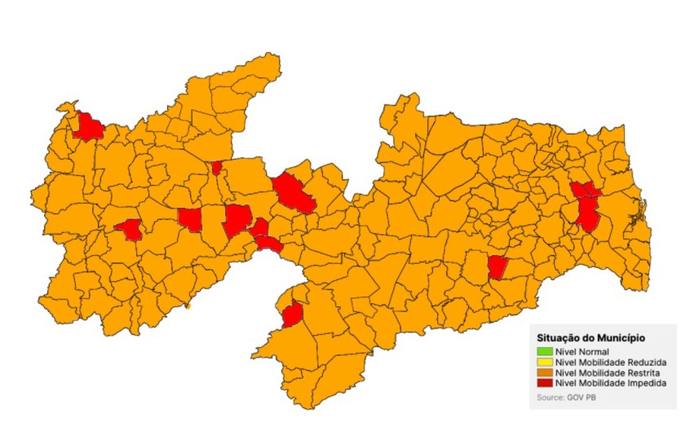 Novo Normal: 100% do estado da Paraíba está em bandeira vermelha e laranja, segundo avaliação