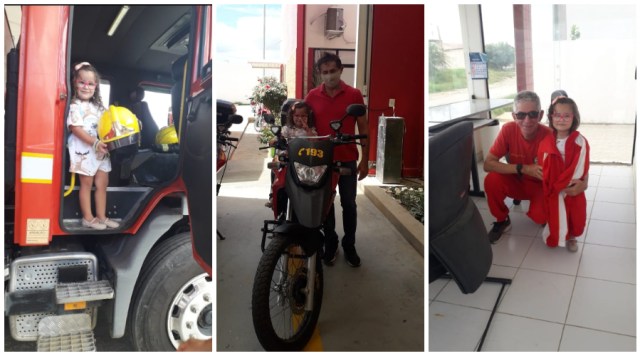 Corpo de Bombeiros de Patos recebe visita de garota que sonha ser bombeira
