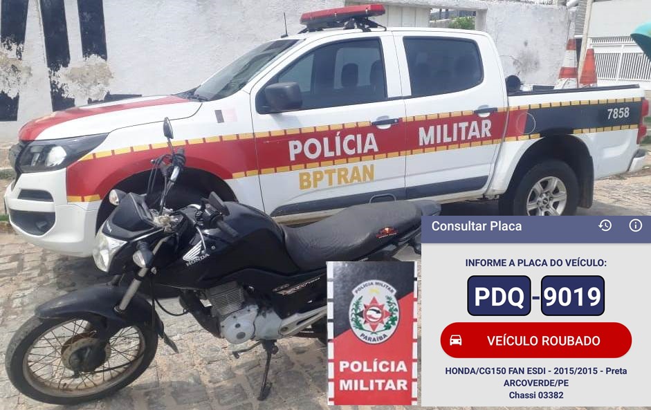 Polícia Militar apreende veículo roubado que circulava com identificação de motocicleta clonada na cidade de Areia de Baraunas/PB