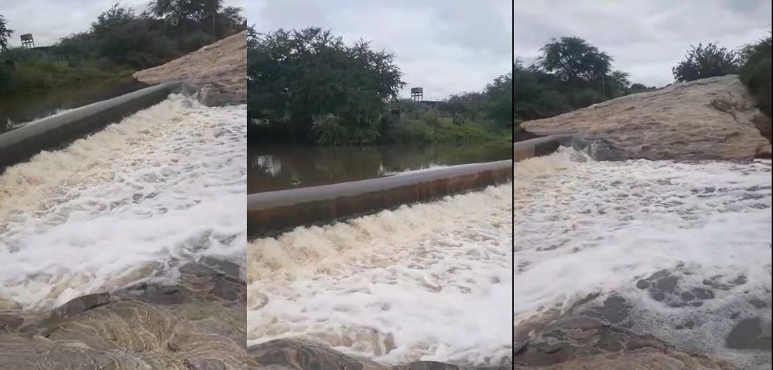 Chuvas fazem Barragem do Rio da Cruz transbordar. Veja as imagens e os índices registrados nas últimas horas na região de Patos