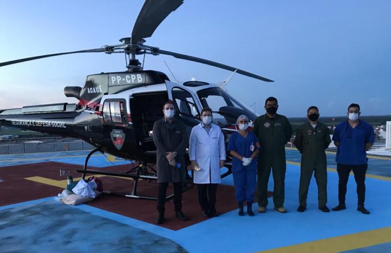 Helicóptero é usado em transferência de paciente do Hospital Regional de Patos para o Hospital Metropolitano de Santa Rita