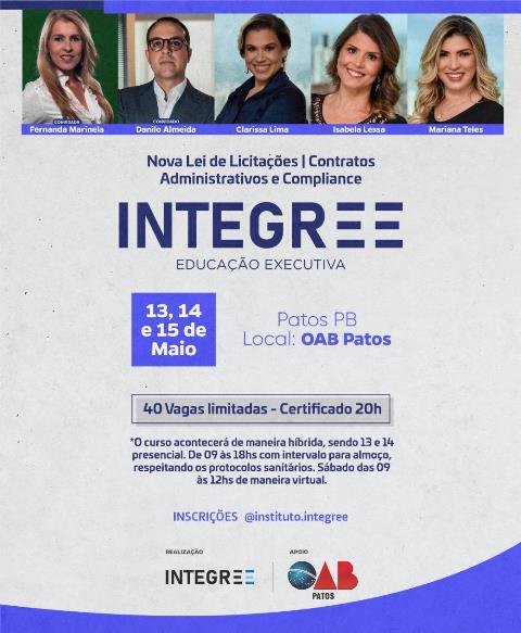 INTEGREE e OAB/Patos oferecem curso da nova Lei de Licitações e contratos administrativos