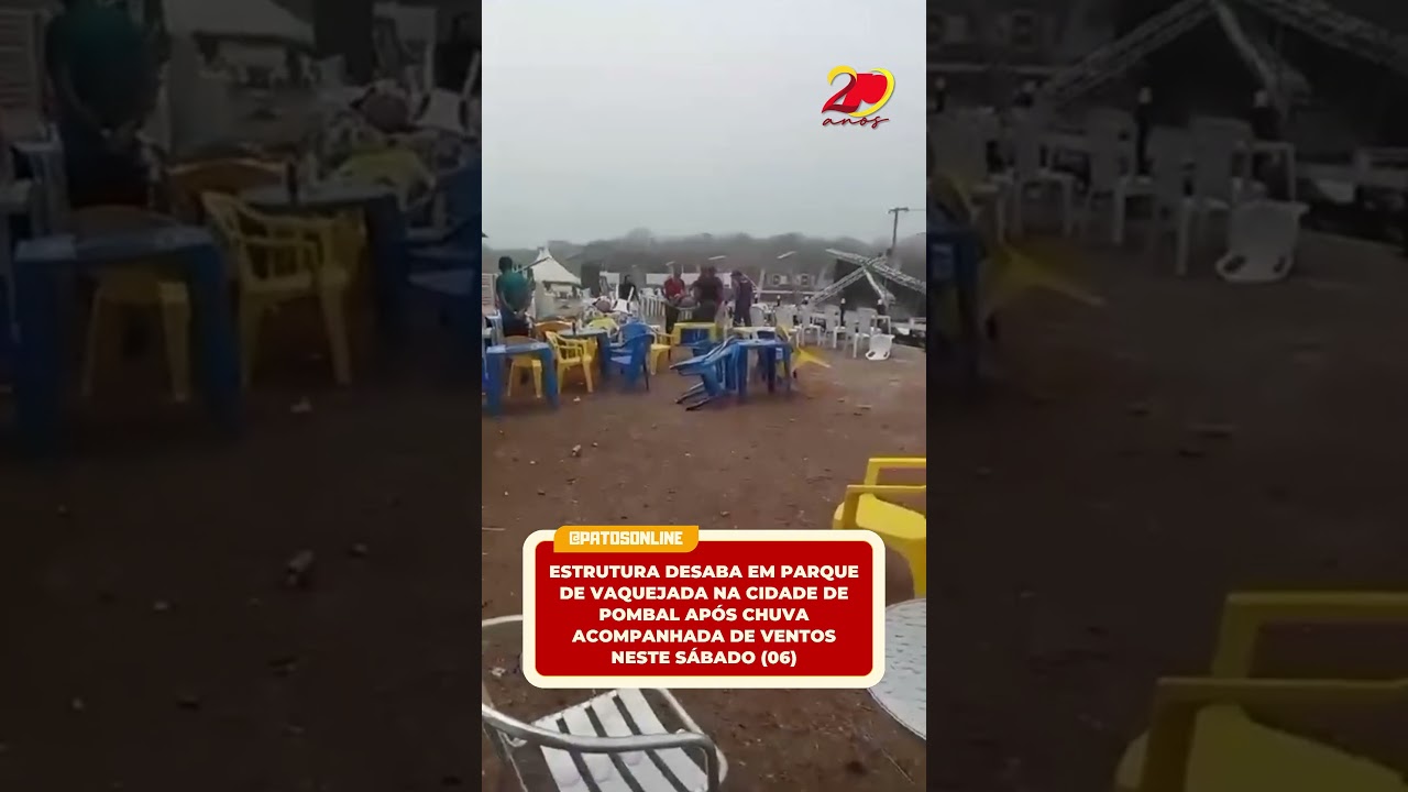 Estrutura desaba em parque de vaquejada na cidade de Pombal após chuva acompanhada de ventos